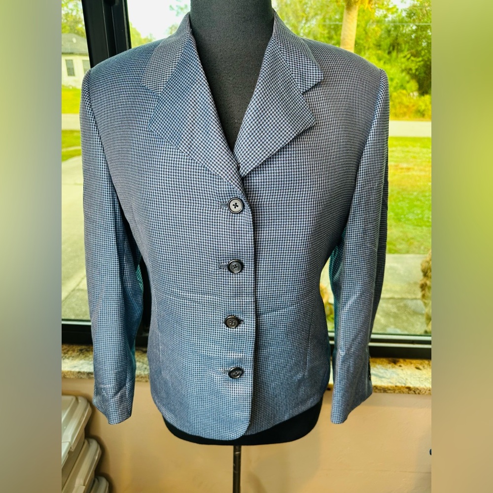 Tom James Women's Blue Gray Houndstooth Career Blazer Size Large